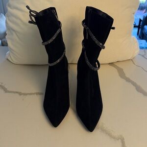 White House Black Market Black Heeled Boots with Rhinestone Accents